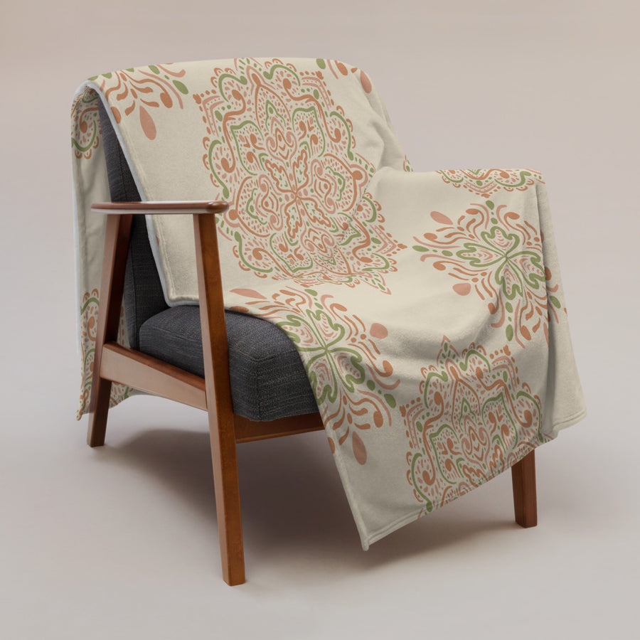 Peach Paisley Tile Fleece Blanket mockup 1