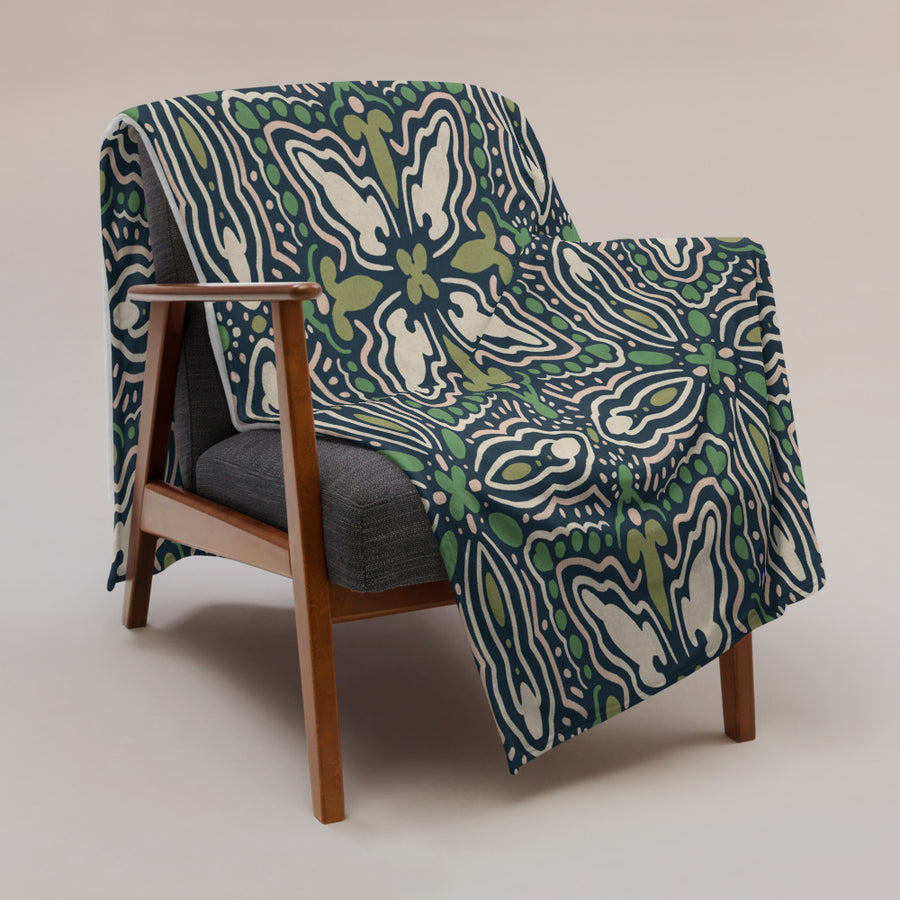 Midnight Folk Tile Fleece Blanket mockup 1