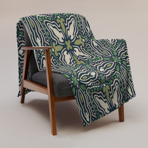 Midnight Folk Tile Fleece Blanket mockup 1 pattern preview