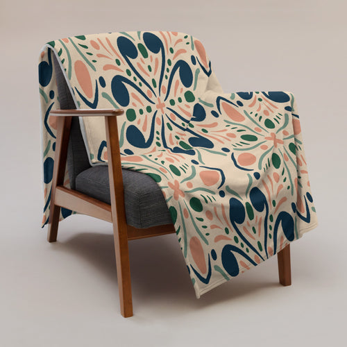 Garden Navy Fleece Blanket mockup 1 pattern preview