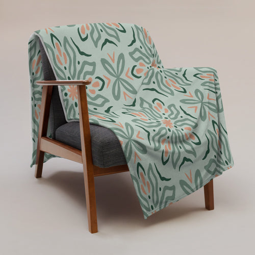 Mint Botanical Fleece Blanket mockup 1 pattern preview