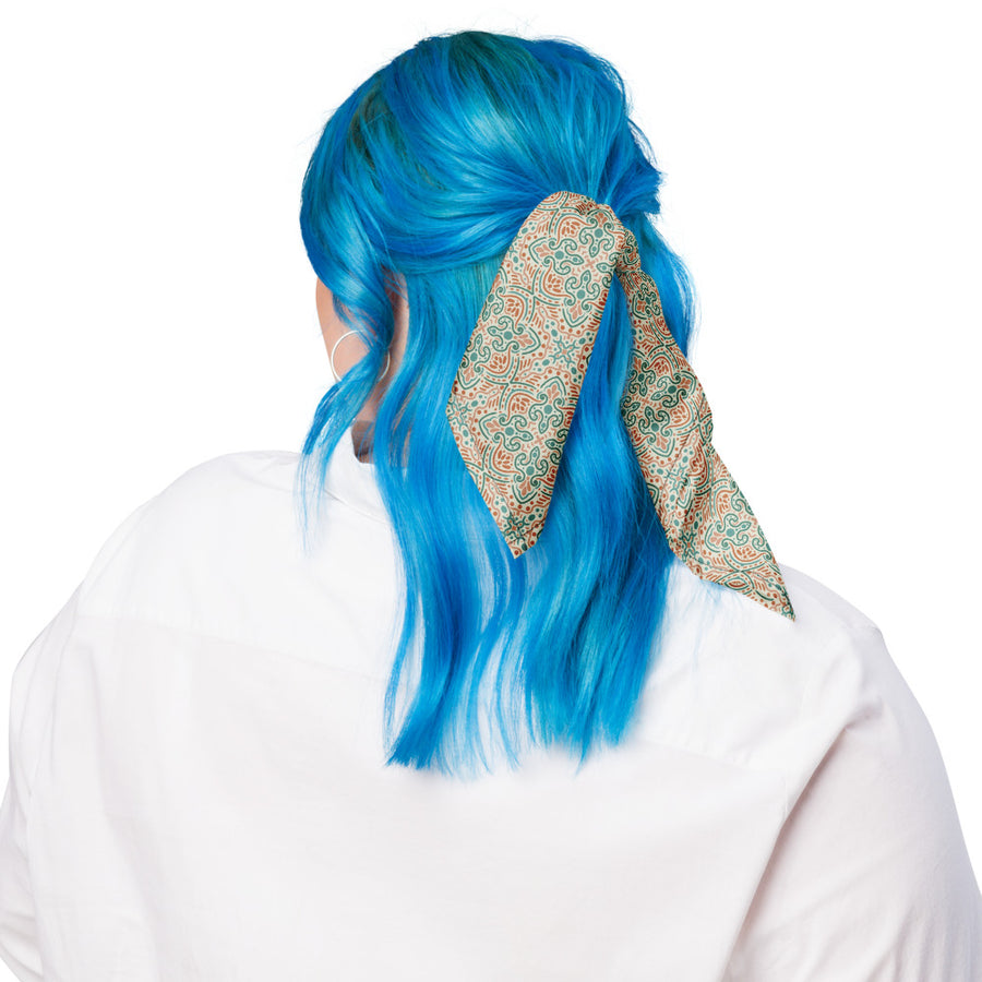 Teal Scroll Tile Bandana mockup 1
