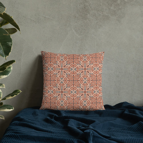 Terracotta Navy Tile Throw Pillow mockup 1 pattern preview