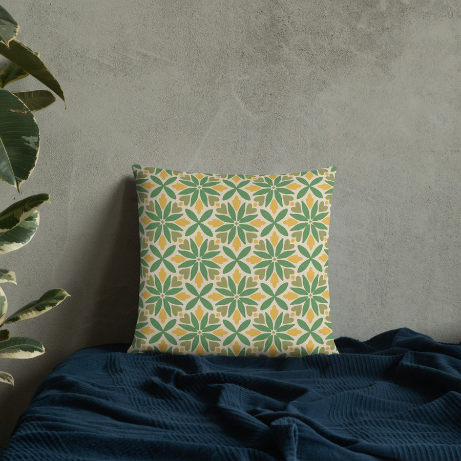 Green Petal Tile Throw Pillow mockup 1