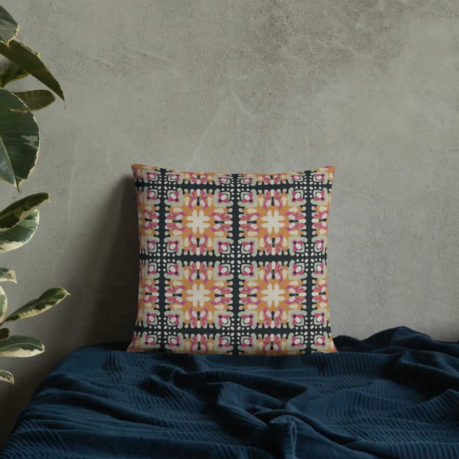 Inkblot Medallion Throw Pillow mockup 1