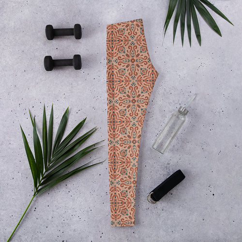 Terracotta Navy Tile AOP Leggings mockup 1 pattern preview
