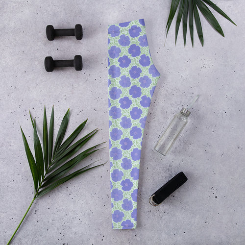 Periwinkle Poppy Vine AOP Leggings mockup 1 pattern preview