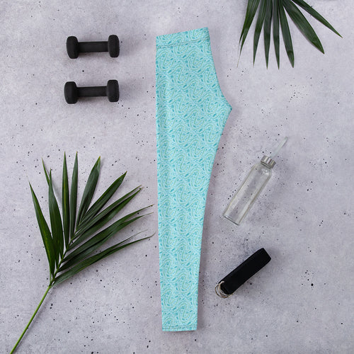 Aqua Vine Scatter AOP Leggings mockup 1 pattern preview