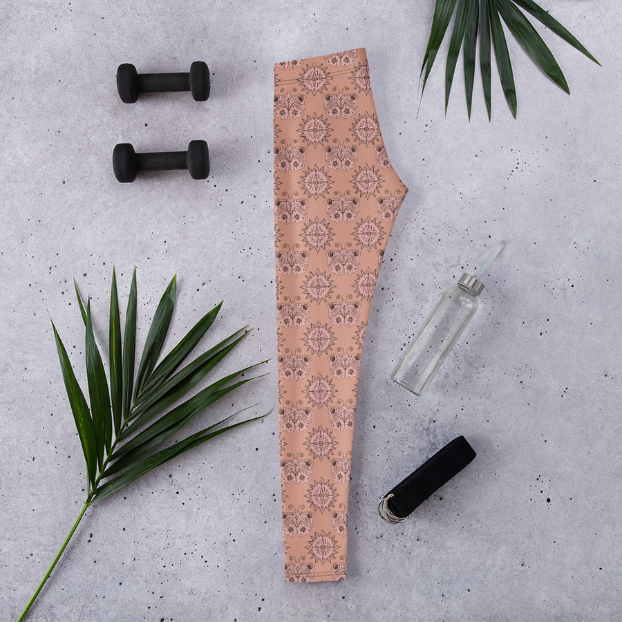 Mocha Butterfly Eye AOP Leggings mockup 1