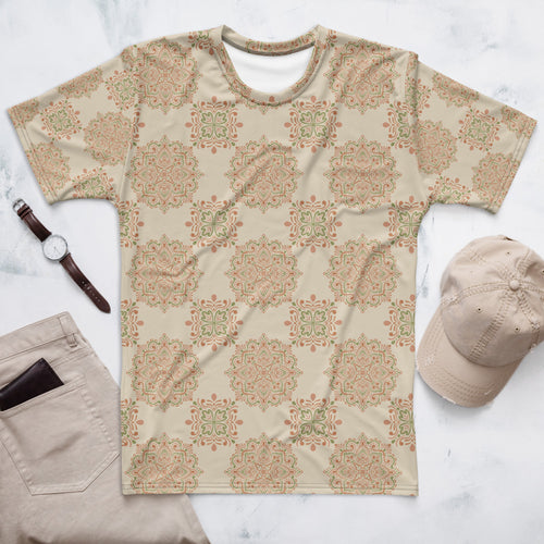 Peach Paisley Tile AOP Men's T-Shirt mockup 1 pattern preview