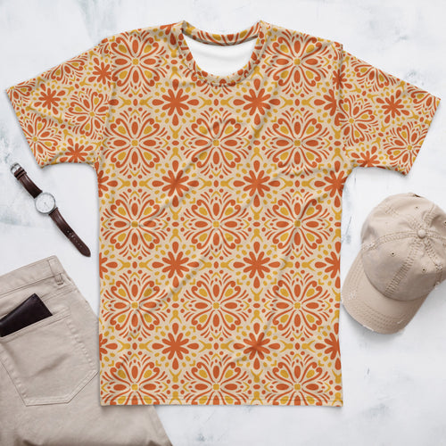Tangerine Folk AOP Men's T-Shirt mockup 1 pattern preview
