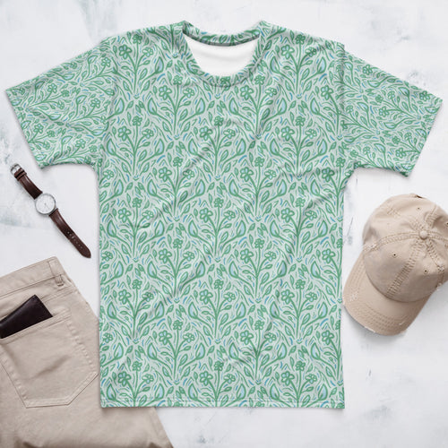 Teal Vine Damask AOP Men's T-Shirt mockup 1 pattern preview