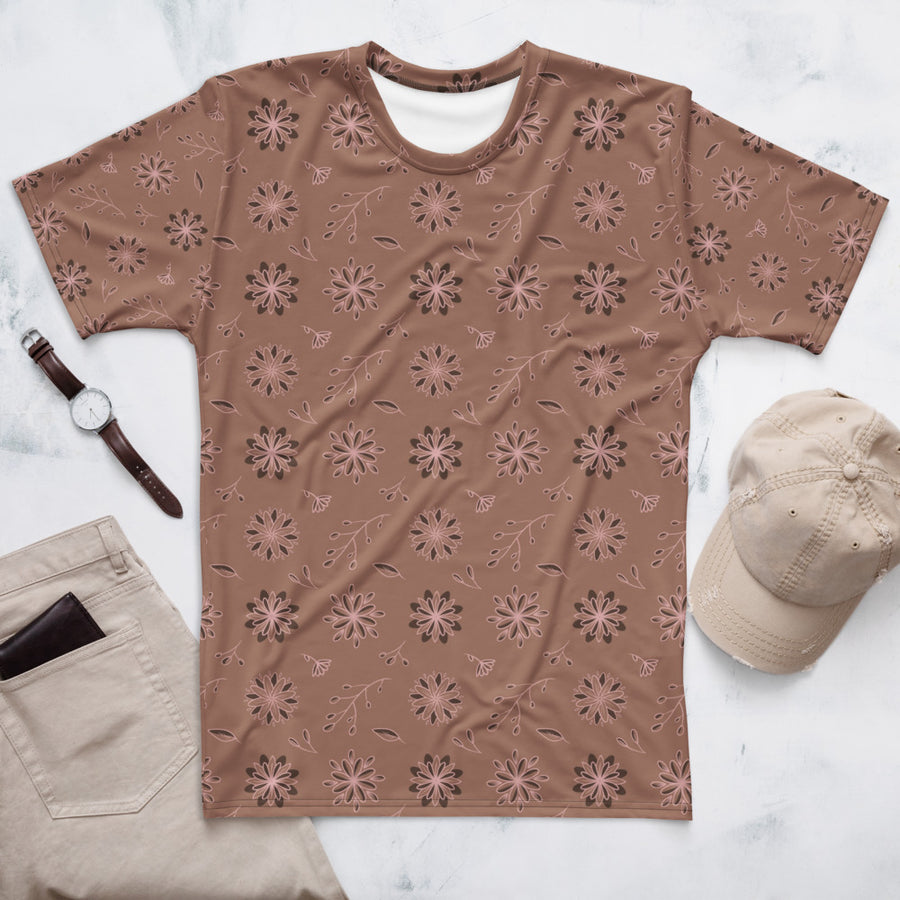 Mocha Botanical AOP Men's T-Shirt mockup 1