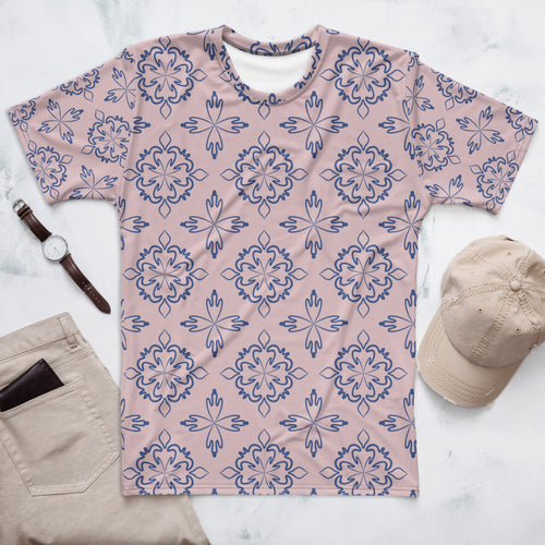 Cobalt Tulip AOP Men's T-Shirt mockup 1 pattern preview
