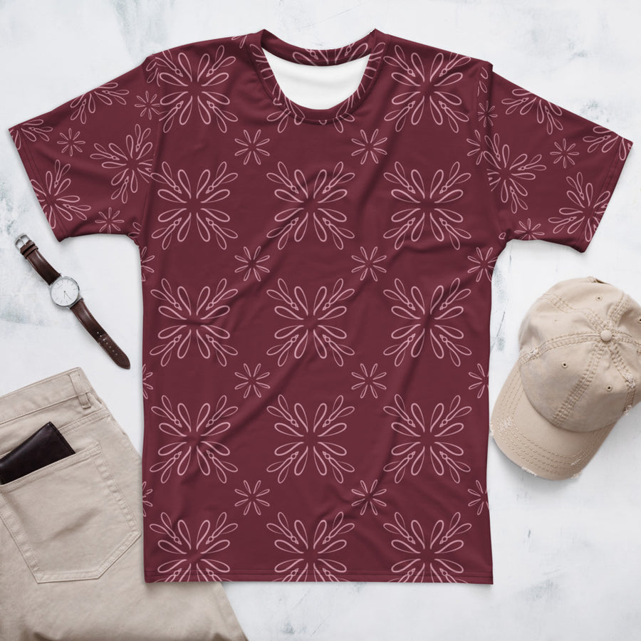 Burgundy Daisy AOP Men's T-Shirt mockup 1
