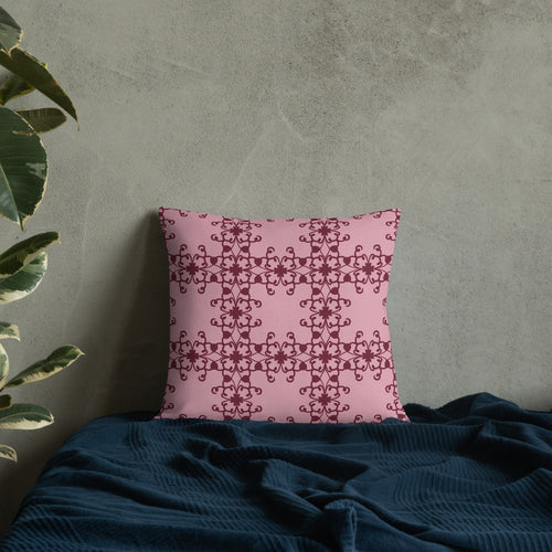 Crimson Scrollwork Premium Pillow mockup 1 pattern preview