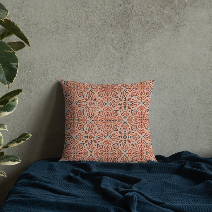 Terracotta Navy Tile Premium Pillow mockup 1