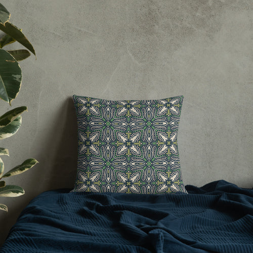 Midnight Folk Tile Premium Pillow mockup 1 pattern preview