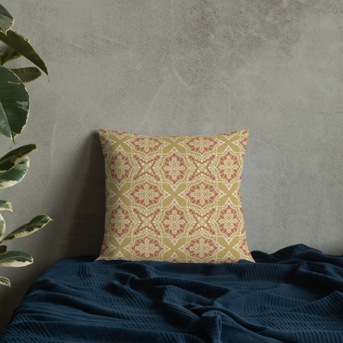 Golden Damask Tile Premium Pillow mockup 1 pattern preview