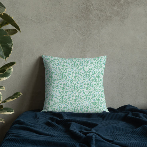 Teal Vine Damask Premium Pillow mockup 1 pattern preview