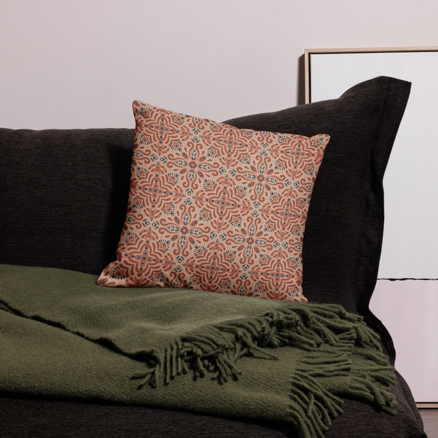 Terracotta Navy Tile Premium Pillow Case mockup 1