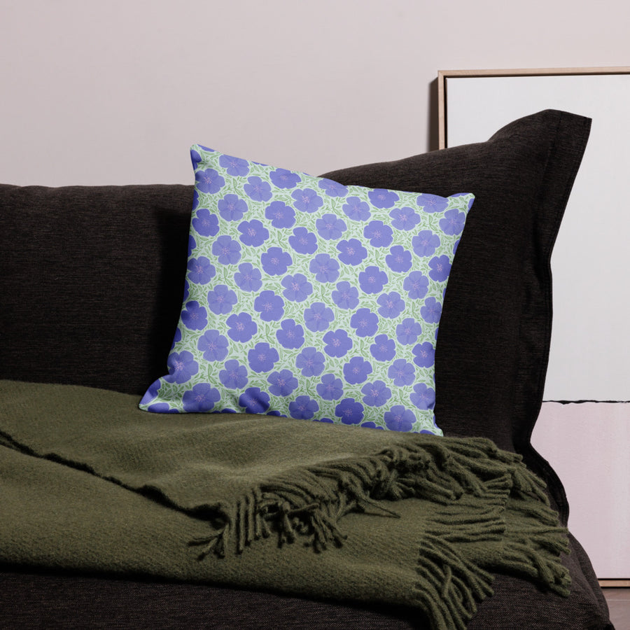 Periwinkle Poppy Vine Premium Pillow Case mockup 1