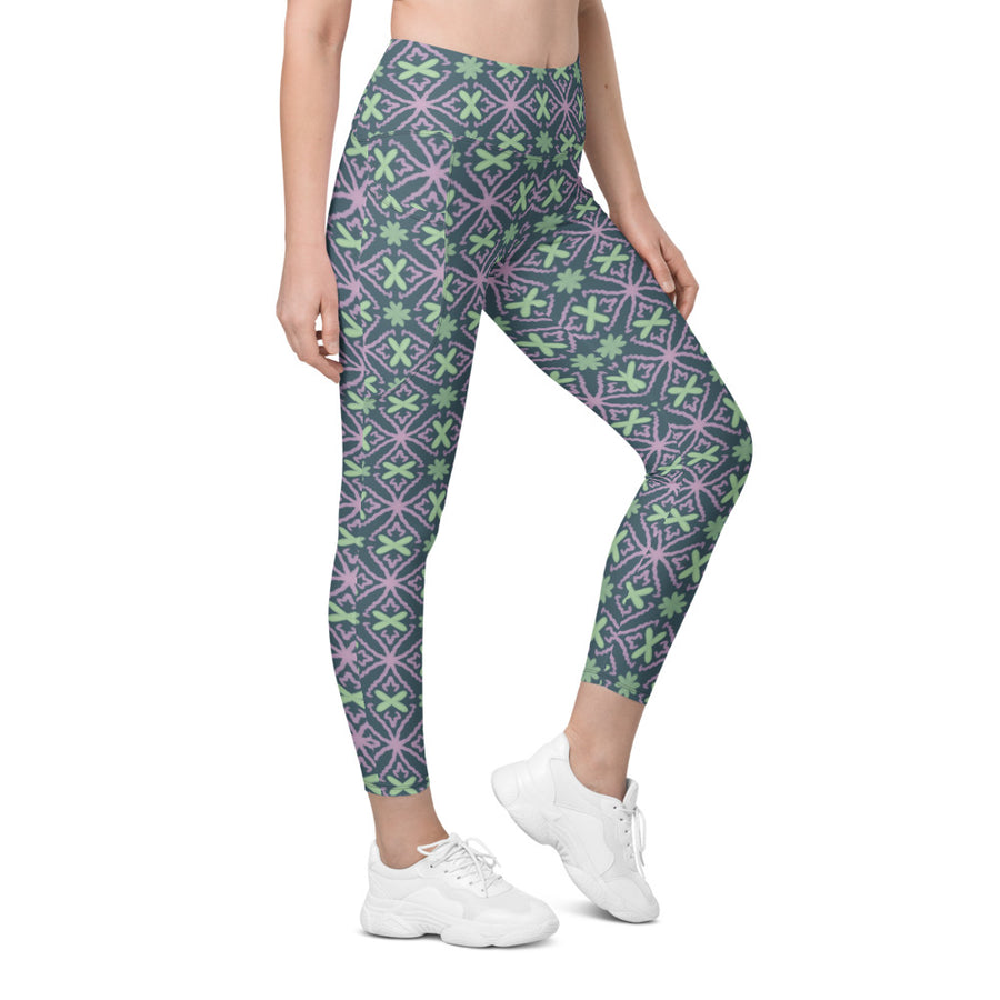 Coachella Flower Crowns AOP Recycled Leggings with Pockets mockup 1