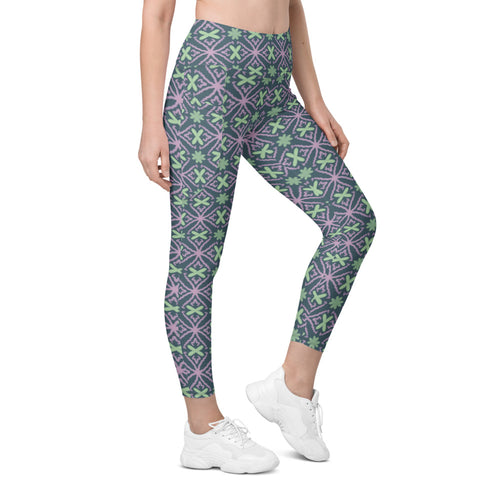 Coachella Flower Crowns AOP Recycled Leggings with Pockets mockup 1 pattern preview