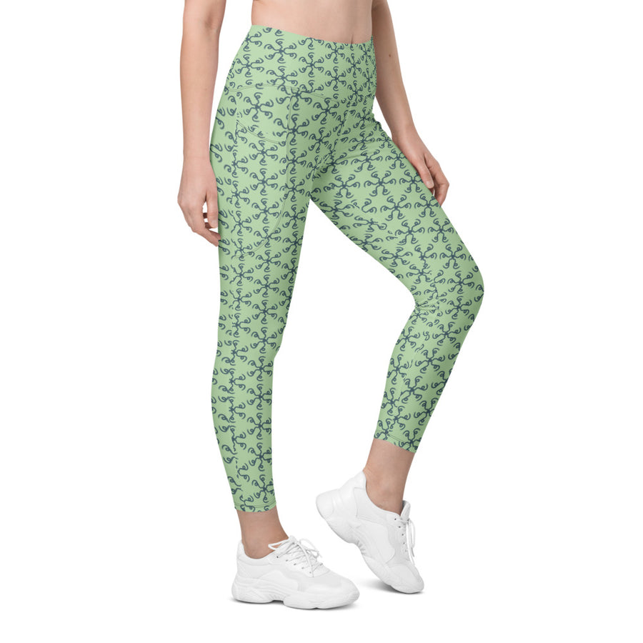 Coachella Spin Out Mint AOP Recycled Leggings with Pockets mockup 1