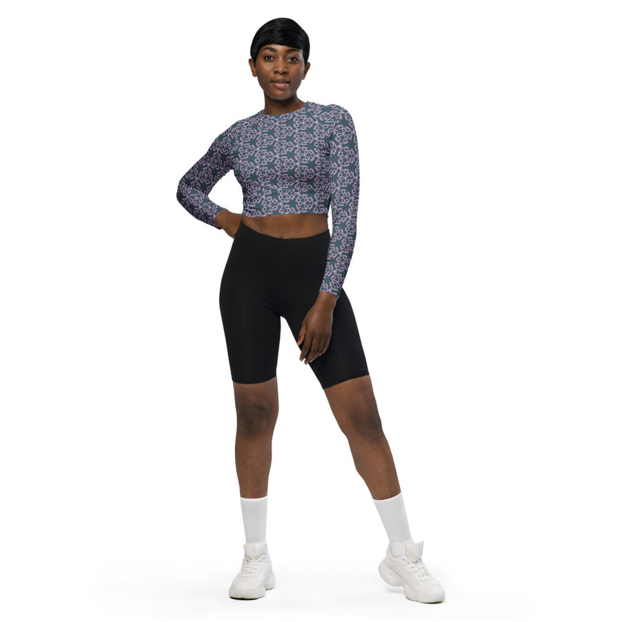 Coachella We Are One Slate Lavender AOP Recycled Long Sleeve Crop Top mockup 1