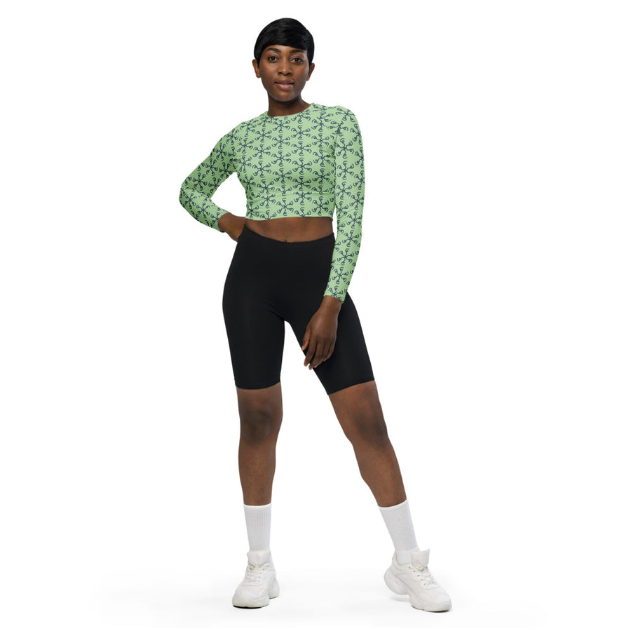 Coachella Spin Out Mint AOP Recycled Long Sleeve Crop Top mockup 1