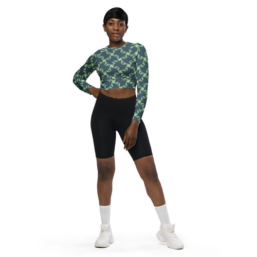 Coachella Wild Ones Slate Mint AOP Recycled Long Sleeve Crop Top mockup 1 pattern preview
