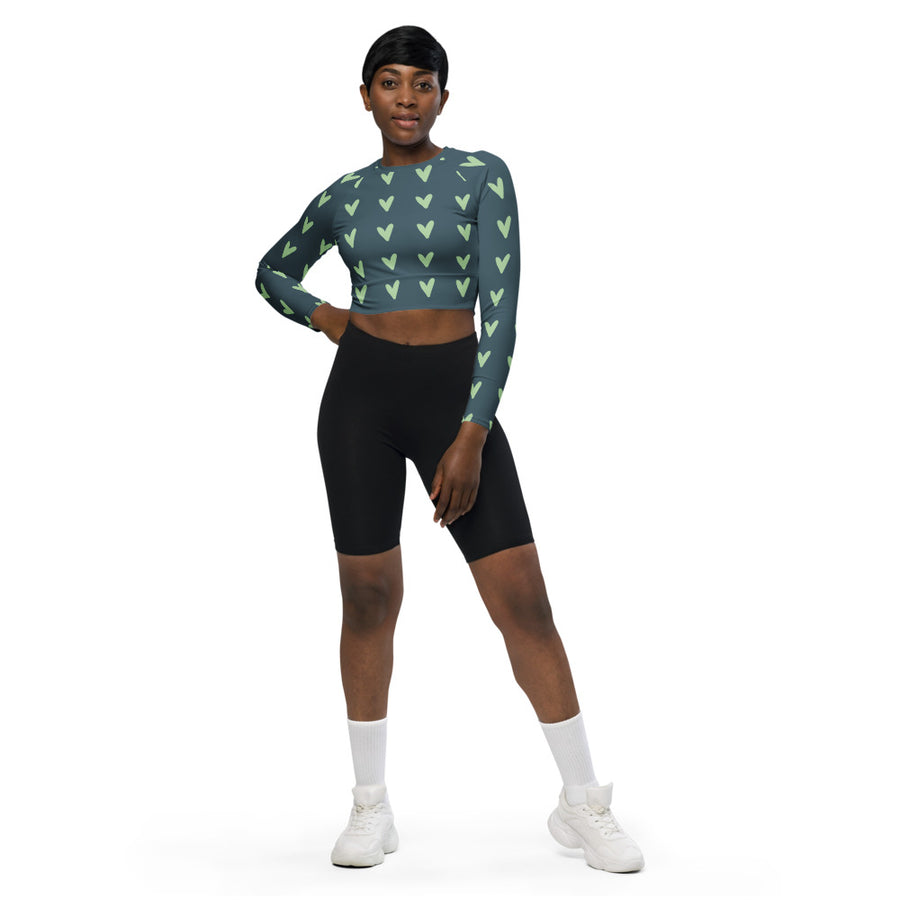 Coachella Puppy Love Slate Mint AOP Recycled Long Sleeve Crop Top mockup 1