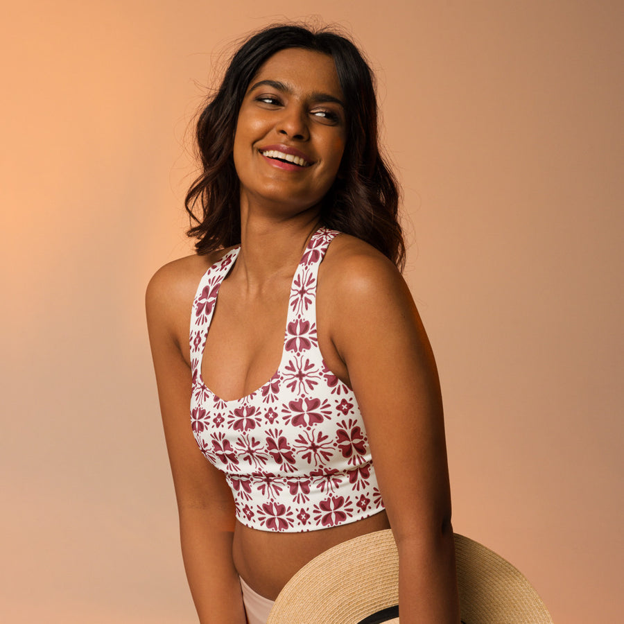 Alison Spice Cabinet AOP Longline Sports Bra mockup 7