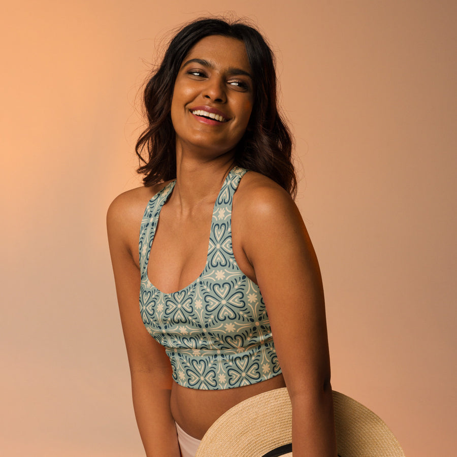 Heart Of The Souk AOP Longline Sports Bra mockup 1