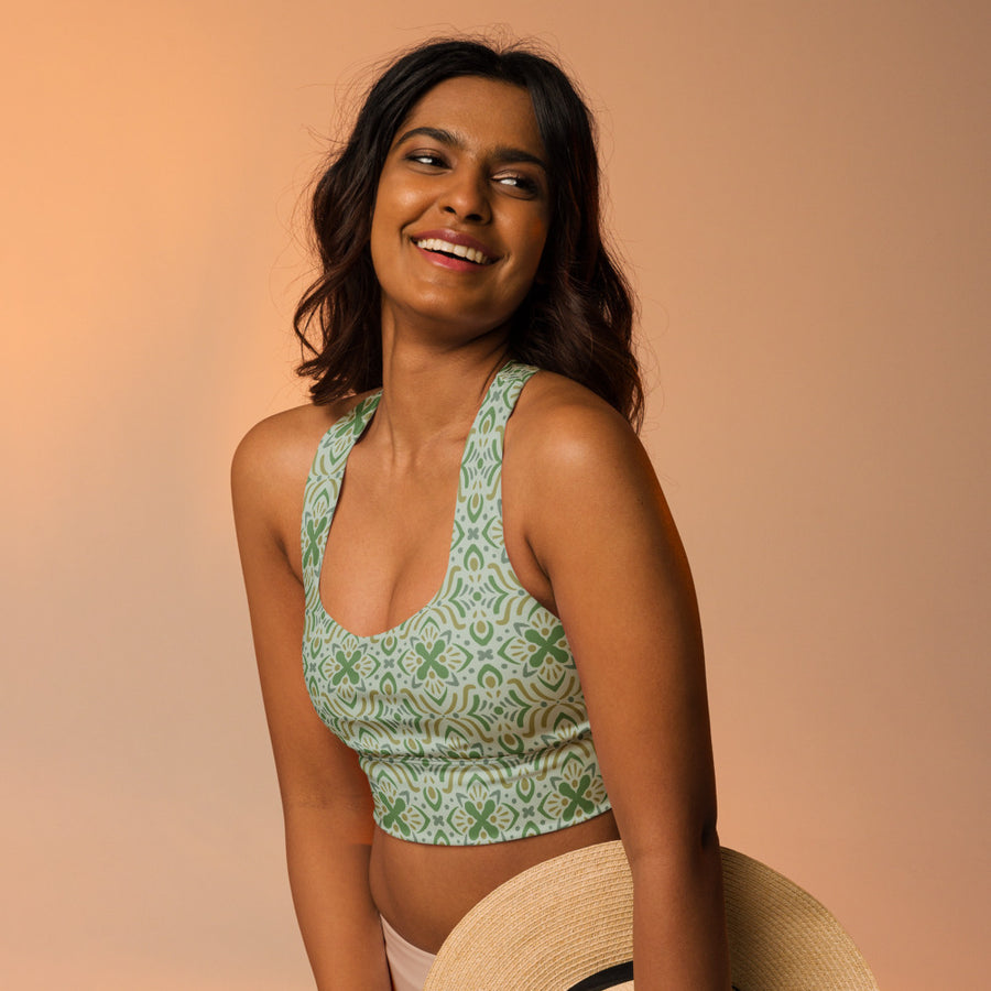 Mint Folk AOP Longline Sports Bra mockup 1