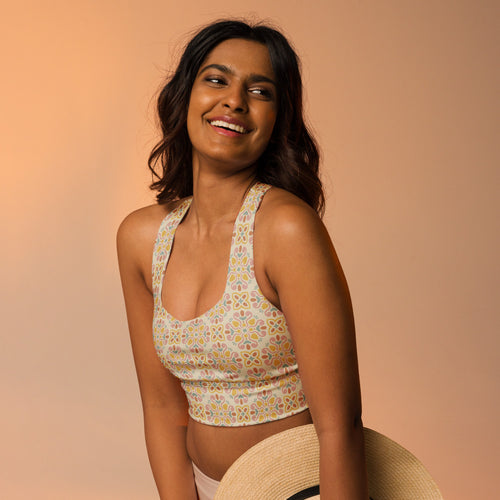 Picnik Bloom AOP Longline Sports Bra mockup 1 pattern preview