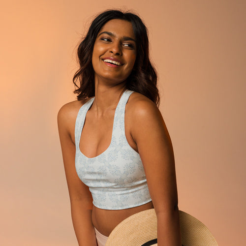Misty Damsel Only Us AOP Longline Sports Bra mockup 1 pattern preview