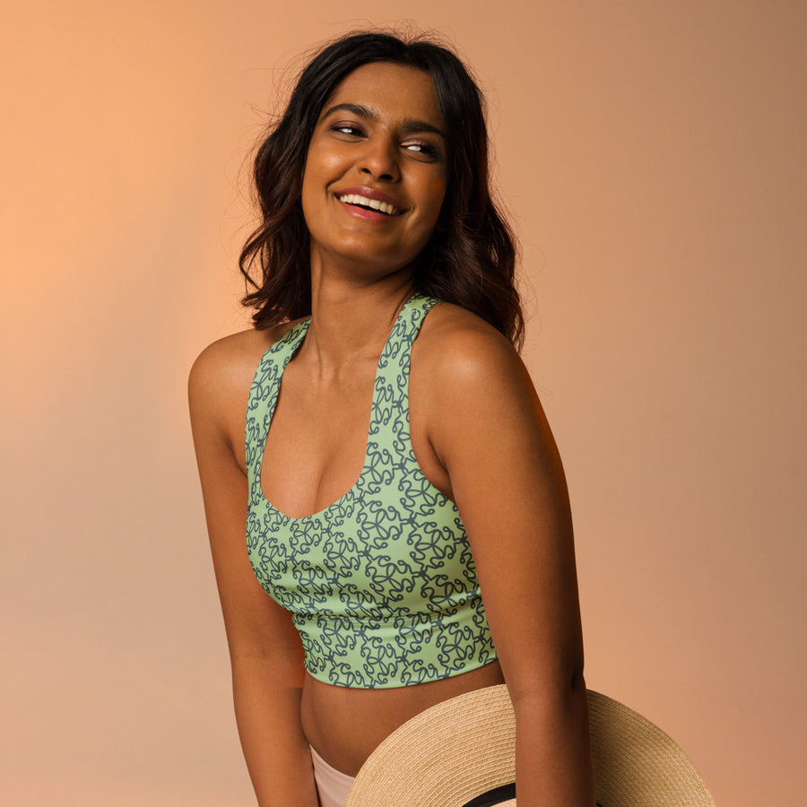 Coachella We Are One Mint AOP Longline Sports Bra mockup 1