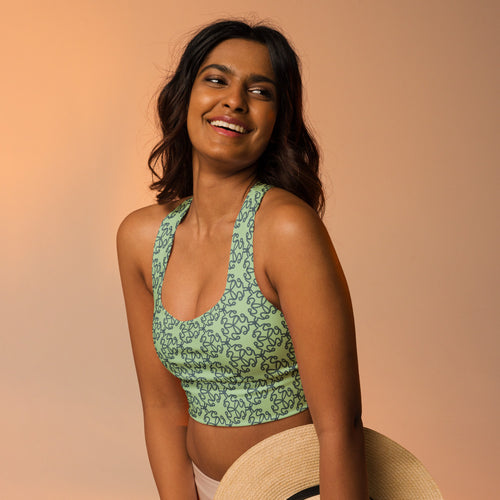 Coachella We Are One Mint AOP Longline Sports Bra mockup 1 pattern preview