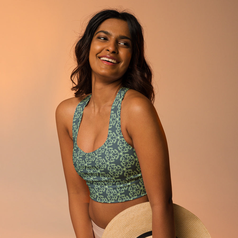 Coachella We Are One Slate AOP Longline Sports Bra mockup 1