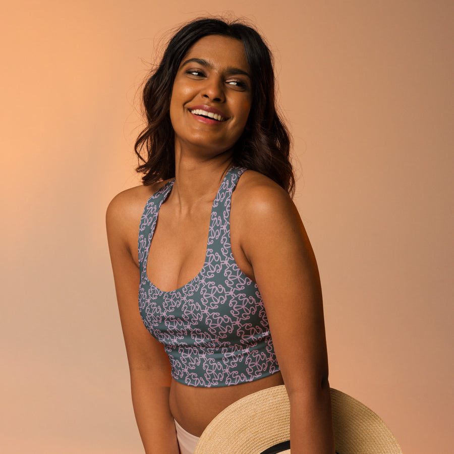 Coachella We Are One Slate Lavender AOP Longline Sports Bra mockup 1