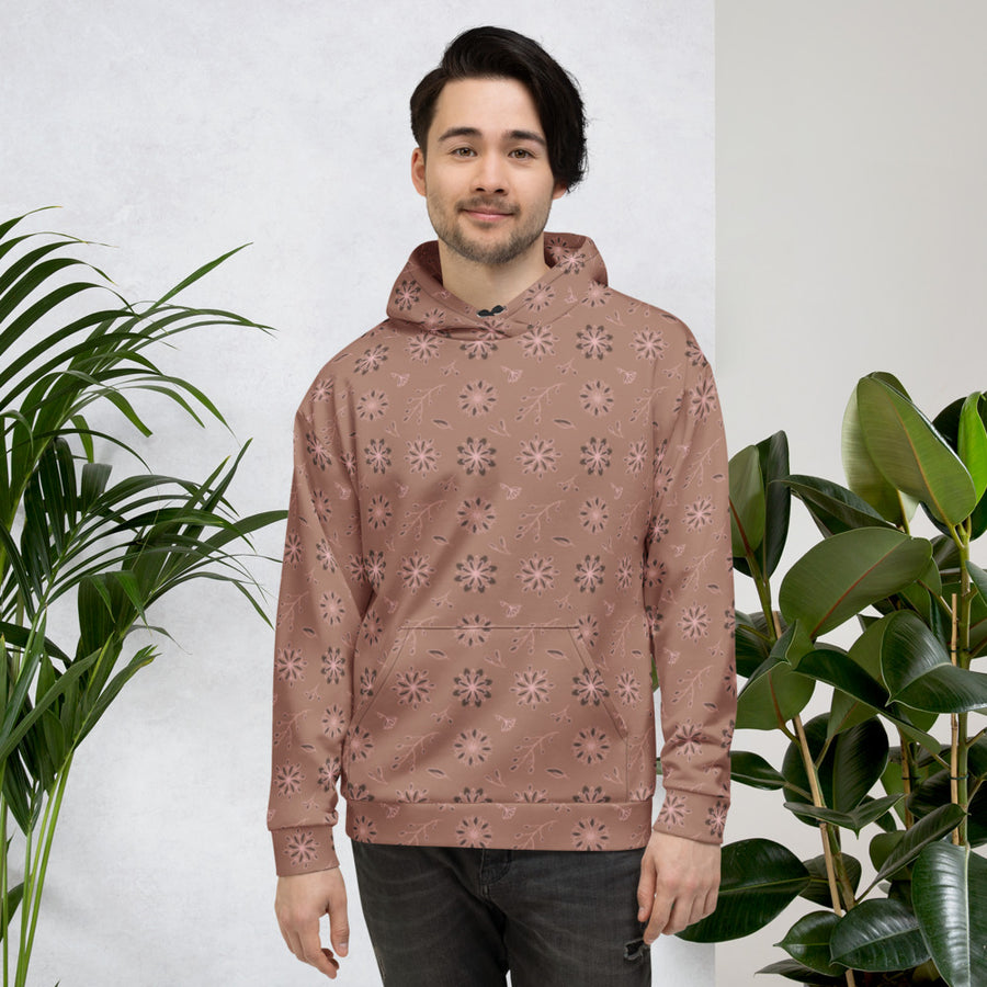 Mocha Botanical AOP Hoodie mockup 1