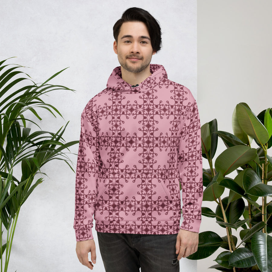 Crimson Scrollwork AOP Hoodie mockup 1