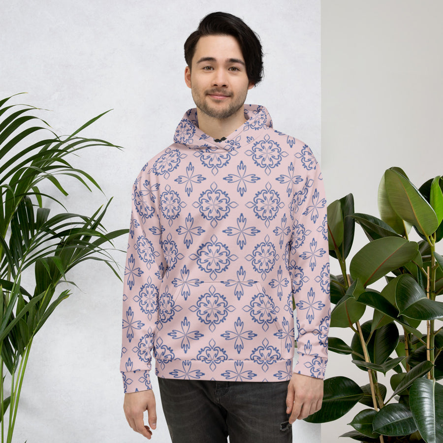 Cobalt Tulip AOP Hoodie mockup 1