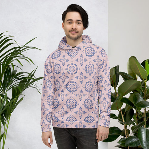 Cobalt Tulip AOP Hoodie mockup 1 pattern preview