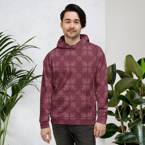Burgundy Daisy AOP Hoodie mockup 1 pattern preview
