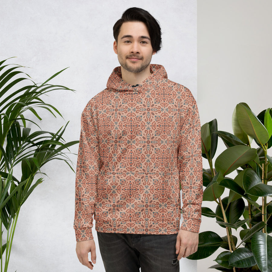 Terracotta Navy Tile AOP Hoodie mockup 1