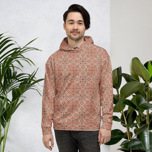 Terracotta Navy Tile AOP Hoodie mockup 1 pattern preview