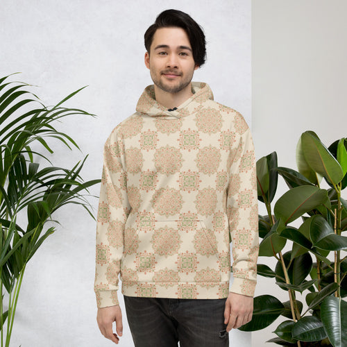 Peach Paisley Tile AOP Hoodie mockup 1 pattern preview